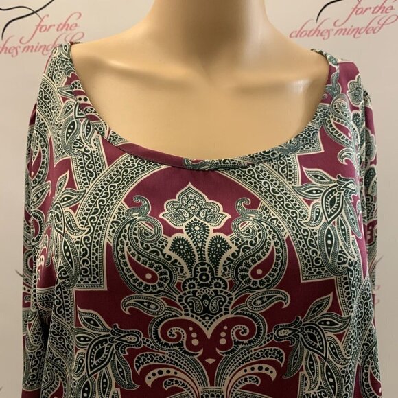 PEACHES N CREAM. Size Medium. Pullover Paisley Poly Tunic. Elastic Wrist. B62 - Picture 1 of 5